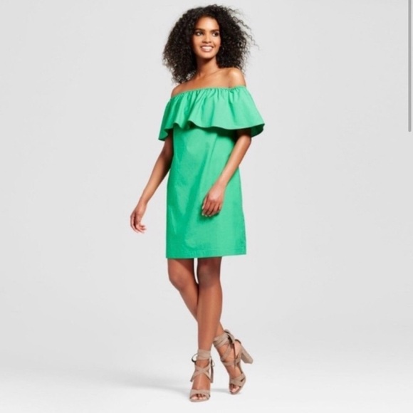 Who What Wear Pullover Ruffle Off The Shoulder Cotton Poplin Dress XXL Green - Picture 1 of 6